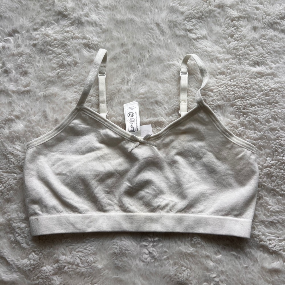 Skims Kids' White Cotton Jersey Bralette Adjustable Straps Size 8 M TR-TRI-8663W
